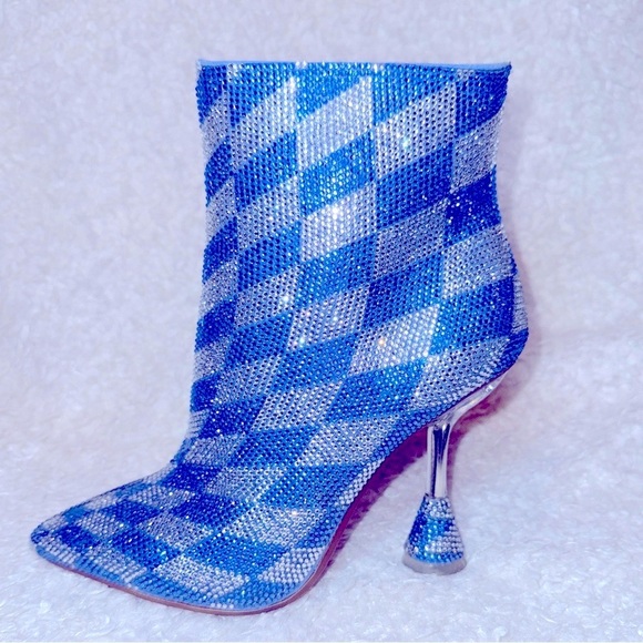 Gianni Bini Checkered Rhinestone Heeled Booties - Picture 1 of 8